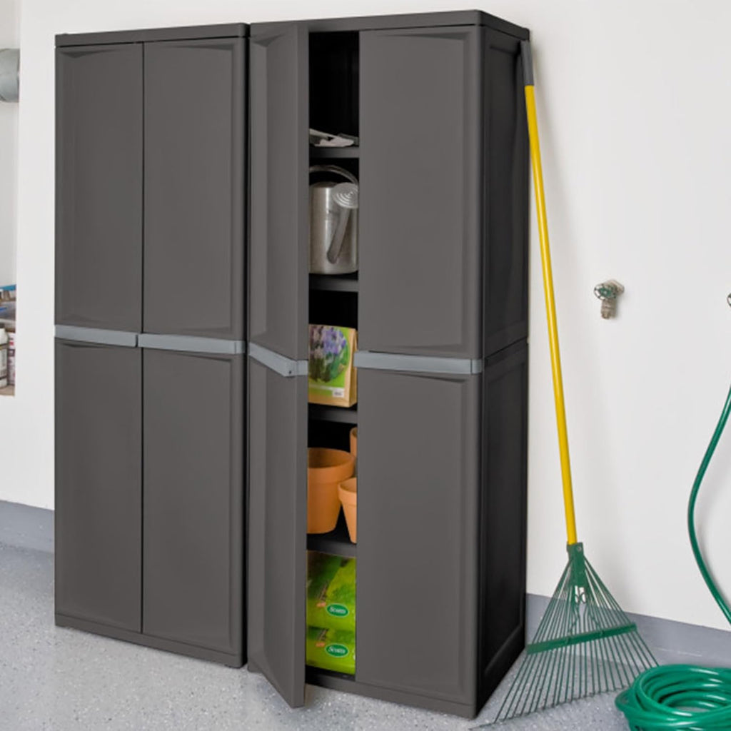 Sterilite 4 Shelf Cabinet, Heavy Duty and Easy to Assemble Plastic Storage Unit, Organize Bins in the Garage, Basement, Attic, Mudroom, Gray, 1-pack