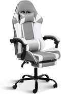 YSSOA Gaming Chair, Computer Chair with Footrest, Height Adjustable & 90°-135° Tilt Function, Swivel Recliner Ergonomic Racing Style Video Game Chair with Lumbar Support (Grey/White)