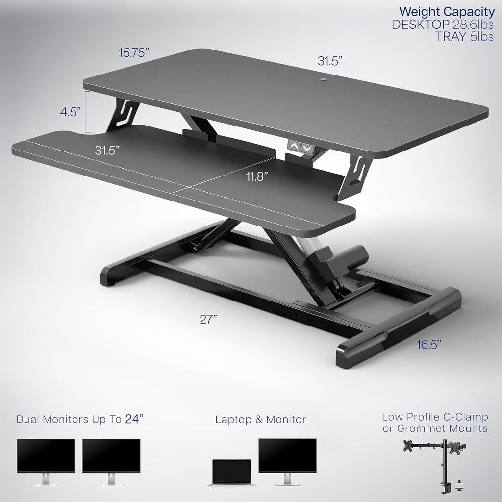 VIVO 32 inch Electric Motor Desk Converter, Height Adjustable Riser, Sit to Stand Dual Monitor and Laptop Workstation with Wide Keyboard Tray, Black, DESK-VE32B