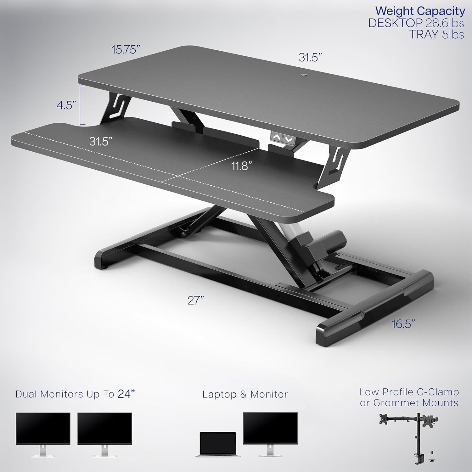 VIVO 32 inch Electric Motor Desk Converter, Height Adjustable Riser, Sit to Stand Dual Monitor and Laptop Workstation with Wide Keyboard Tray, Black, DESK-VE32B