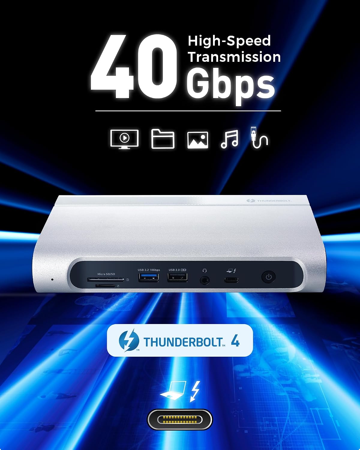 [Intel Certified] Cable Matters 16-in-1 40Gbps Thunderbolt 4 Dock with Thunderbolt Share - Quad 4K Video(2X DP, 2X HDMI) for Windows, Dual 4K (DP or HDMI) for MacBook Pro M1/M2/M3/M4 Pro/Max, 100W PD
