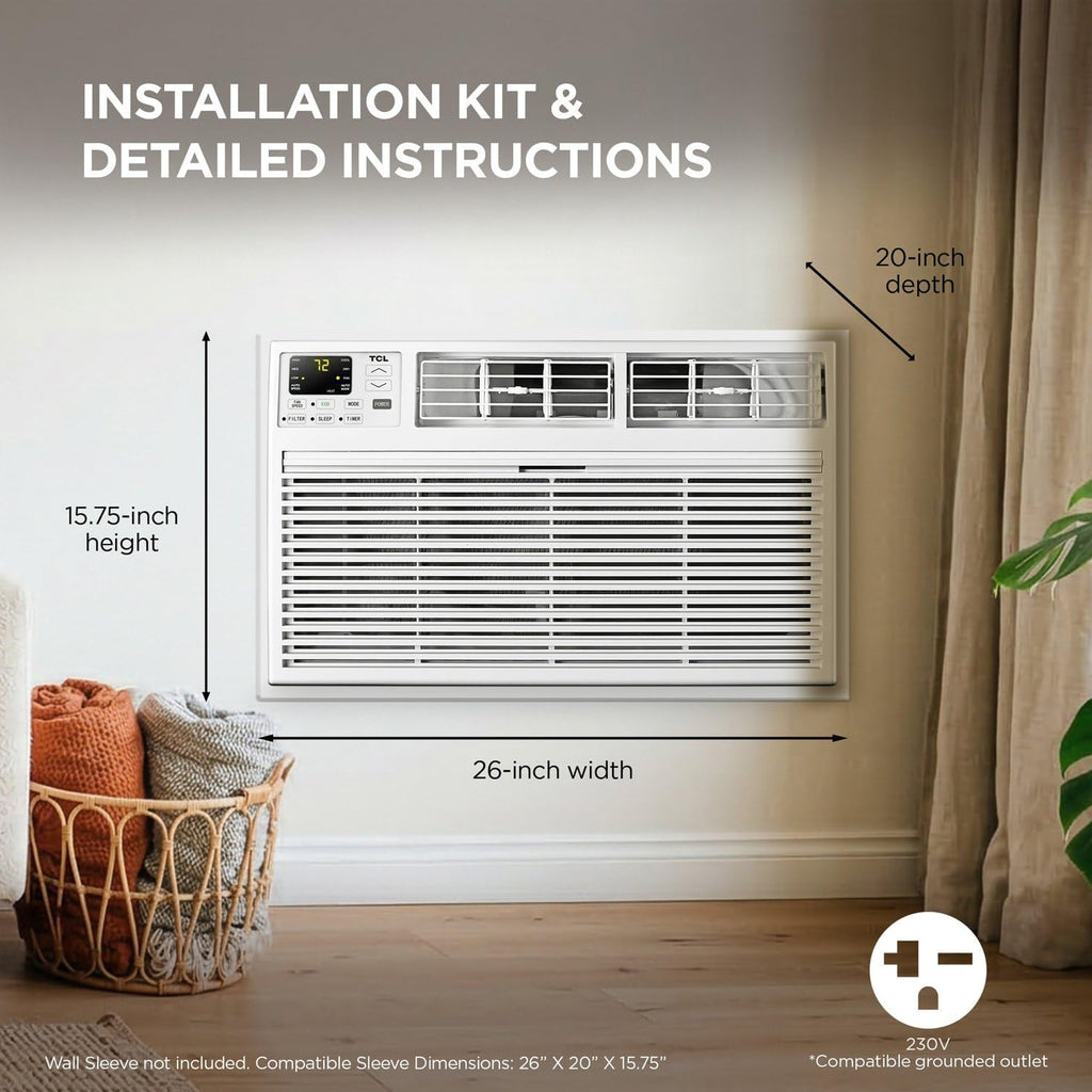 TCL H14T9XH Heat 14,000 Smart Through-The-Wall Air Conditioner, Heater, Fan & Dehumidifier, 230V, 700 Sq. Ft, Remote Control, Compatible with Alexa/Google Assistant, 14000 BTU, White