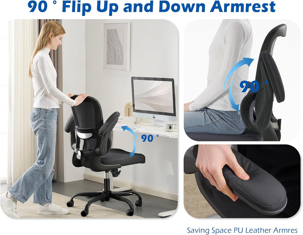 TRALT Ergonomic Office Chair - Desk Chair with Adjustable Headrest Lumbar Support Computer Chair - Mesh Comfy Chair with Flip-up Armrests - Gaming Chair for Adults Home Office PU, Black, Pack of 6