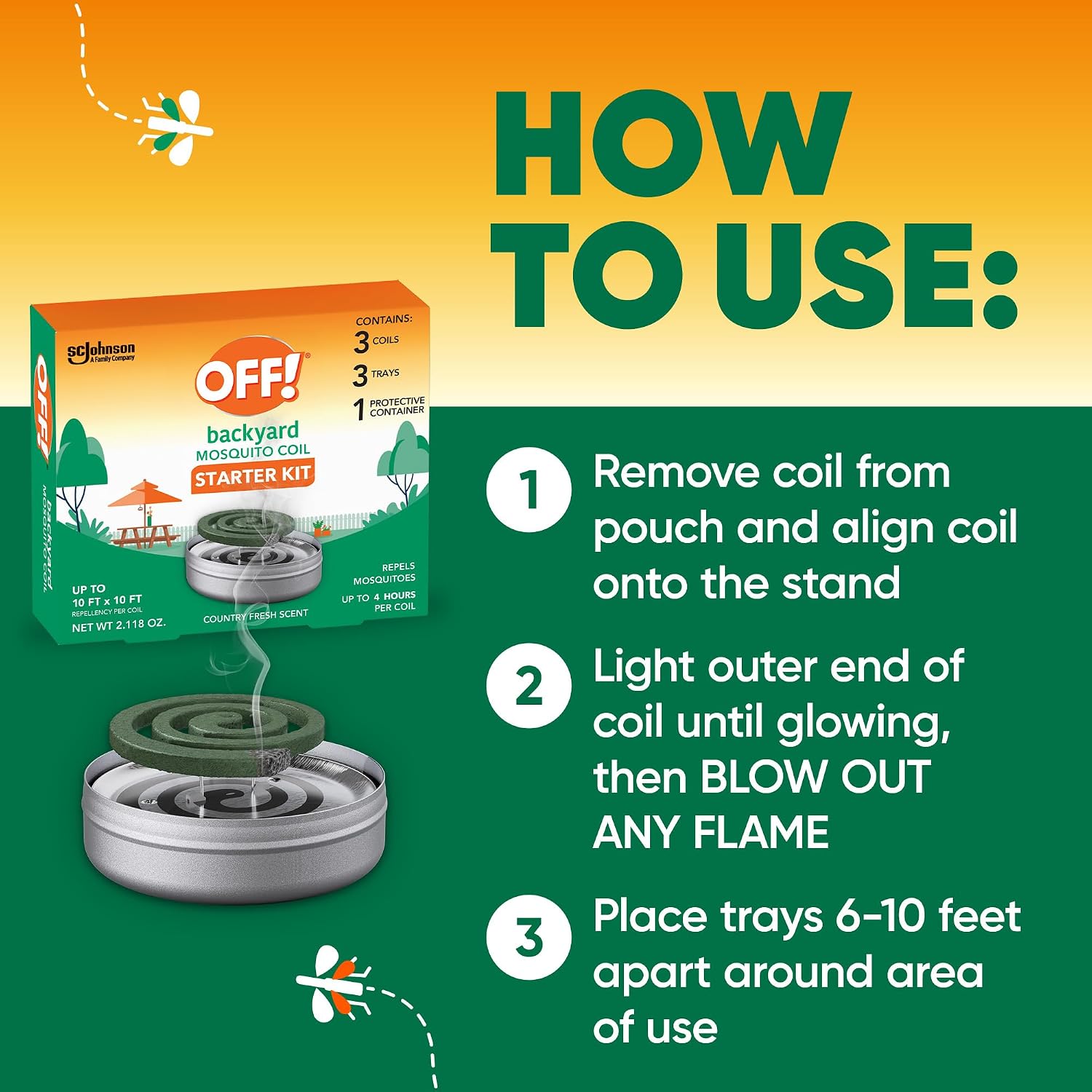 OFF! Backyard Mosquito Coils with Trays and Protective Container Country Fresh Scent Repel Mosquitoes for Patio and Deck Outdoor Use Up to 4 Hours per Coil 3 Count (Pack of 12)