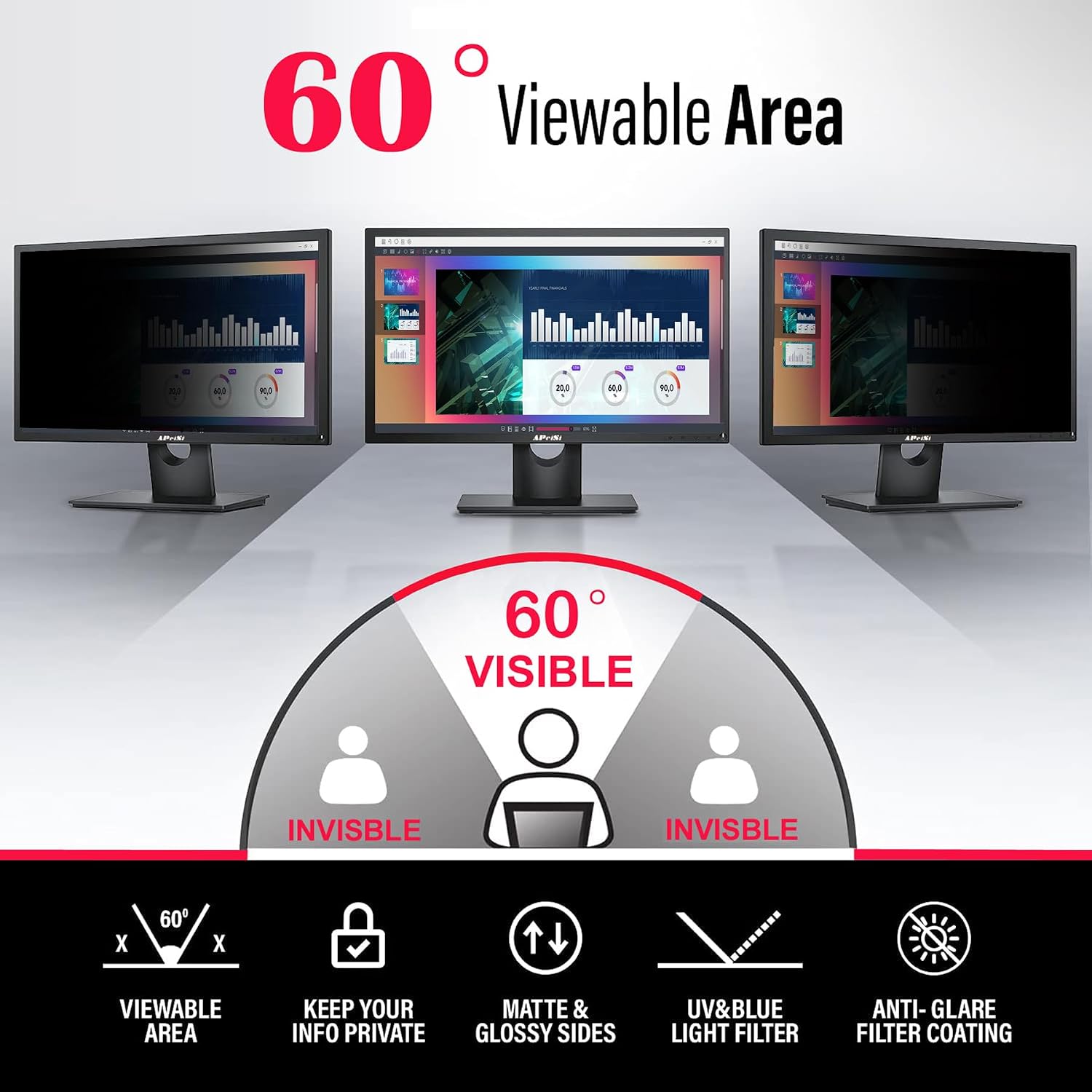 37.5 Inch Privacy Screen Filter for 21:9 Curved Ultrawide Monitor | Privacy Shield | Anti Glare | Anti-Blue Light | Eye Protection | Anti Spy | Computer Security Private Filter Protector