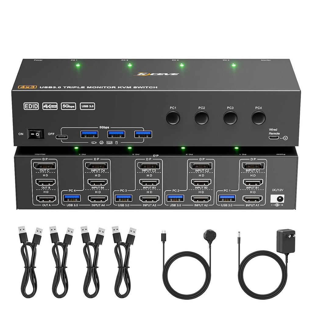 Thunderbolt 4 KVM Switch 3 Monitors 2 Laptops 4K@60Hz, Displaylink USB C Docking Station 3 Monitor KVM for Windows Mac M1 M2 M3 M4, Extended Triple Displays,PD 100W,USB 3.0,USB 3.2,SD/TF,1G Ethernet