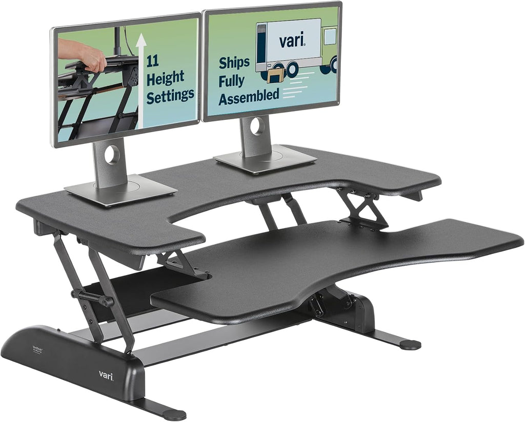 Vari VariDesk Pro Plus 36 - Adjustable Desk Converter with 11 Height Settings - Laptop Sit Stand Desk Riser for Home Office, Table Tops, Workspace - Fully Assembled with Spring Loaded Lift - Black