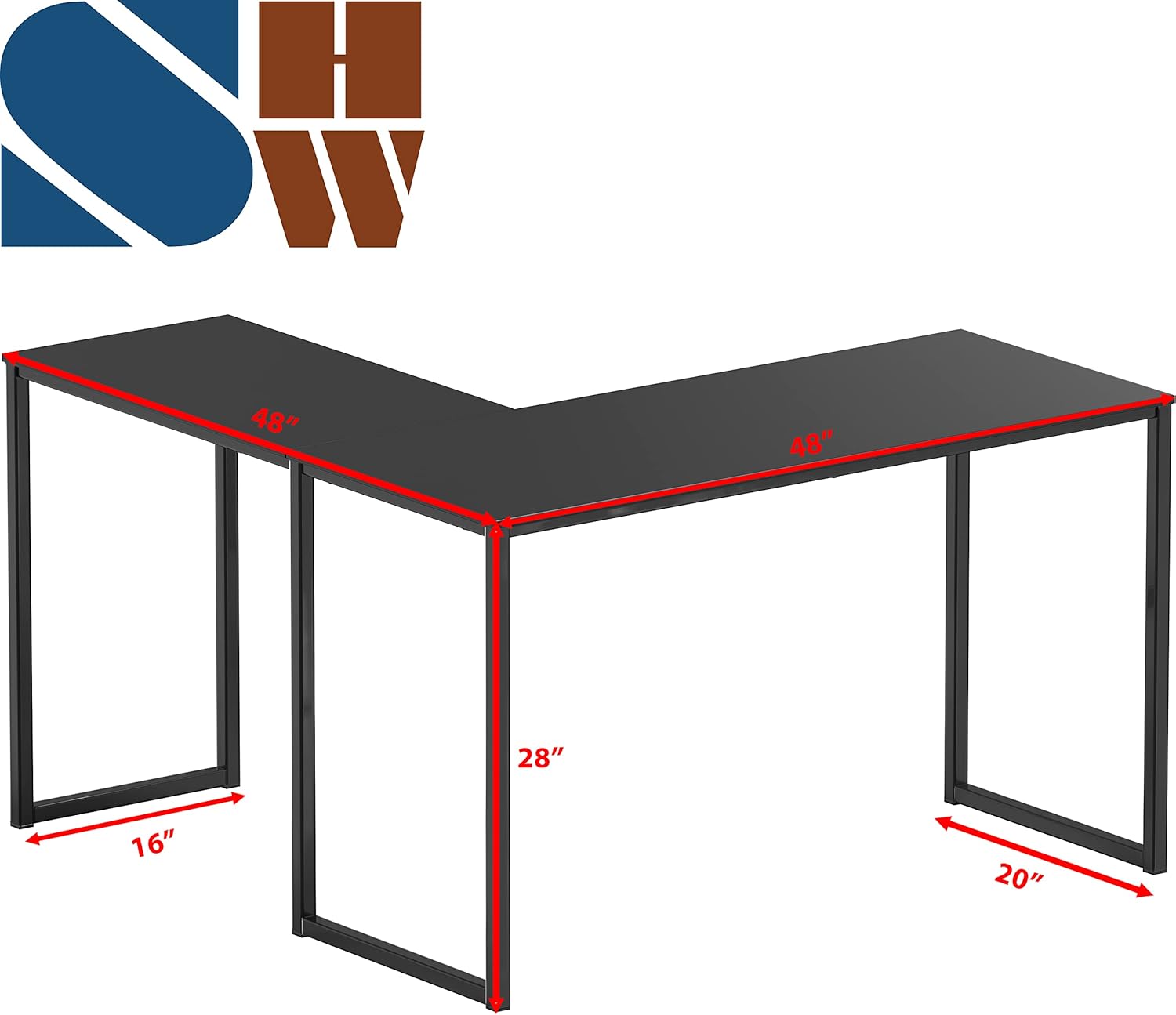 SHW Mission 48 x 48 Inches L-Shape Home Office Computer Desk, Black