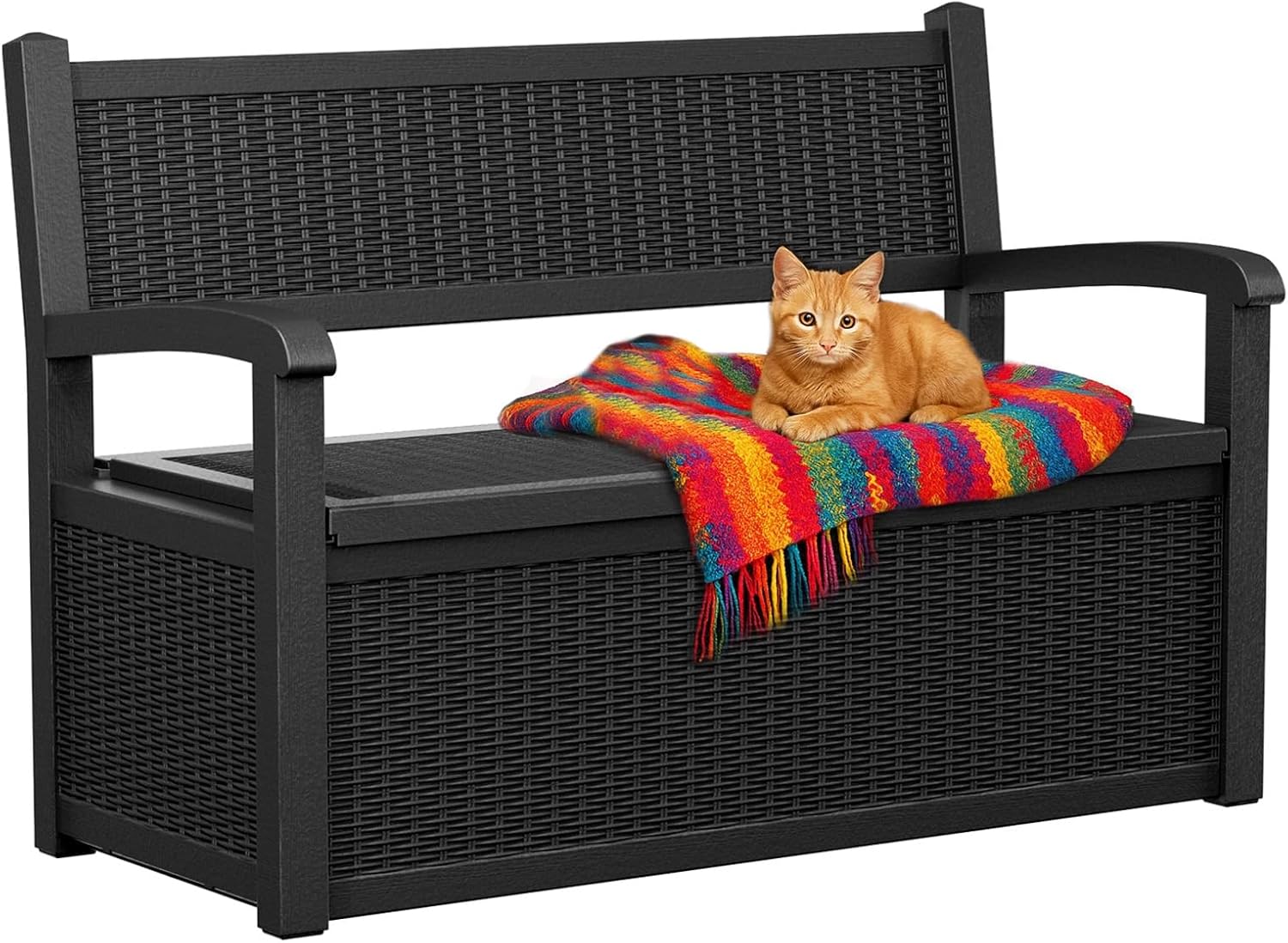 EasyUp 80 Gallon Outdoor Storage Bench Lockable Deck Box Outdoor Storage Box Waterproof for Patio,Garden,and Porch – Perfect for Storing Garden Tools and Cushions(Black)
