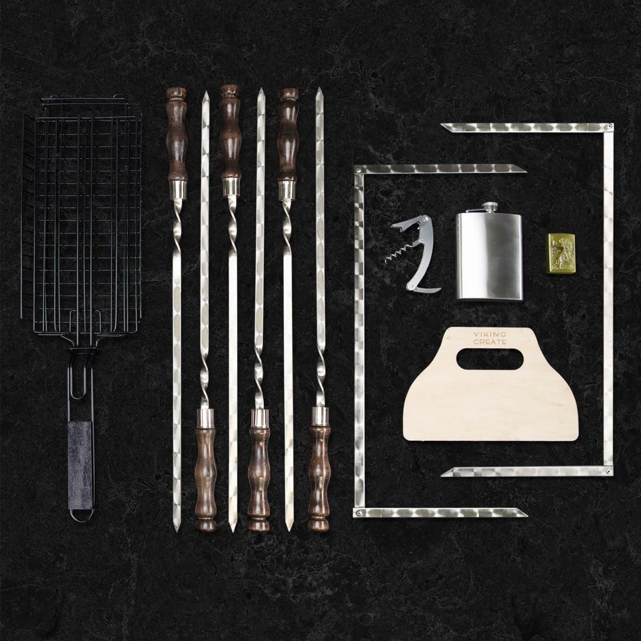 Grilling Supplies for BBQ - Outdoor Skewers Set for BBQ - Premium Barbecue Skewers Tool Sets Grill Utensils - Outdoor Grilling Set - Grill Skewers Set with Leather Case Traveler