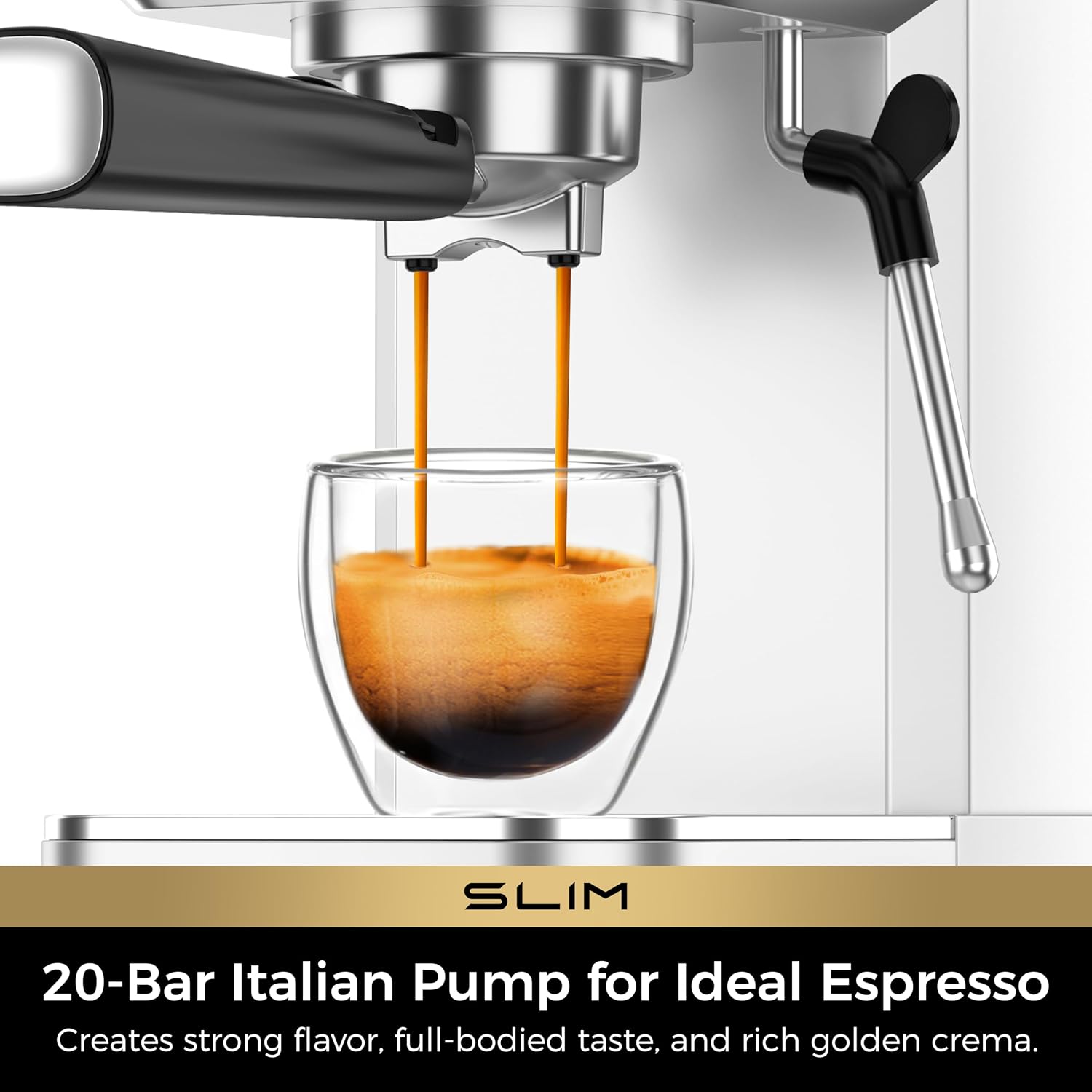CHULUX Slim Espresso Machine with Milk Frother, 20 Bar Professional Italian Pump Espresso Coffee Machine for Home Cappuccino & Latte Maker, Stainless Steel, Silver