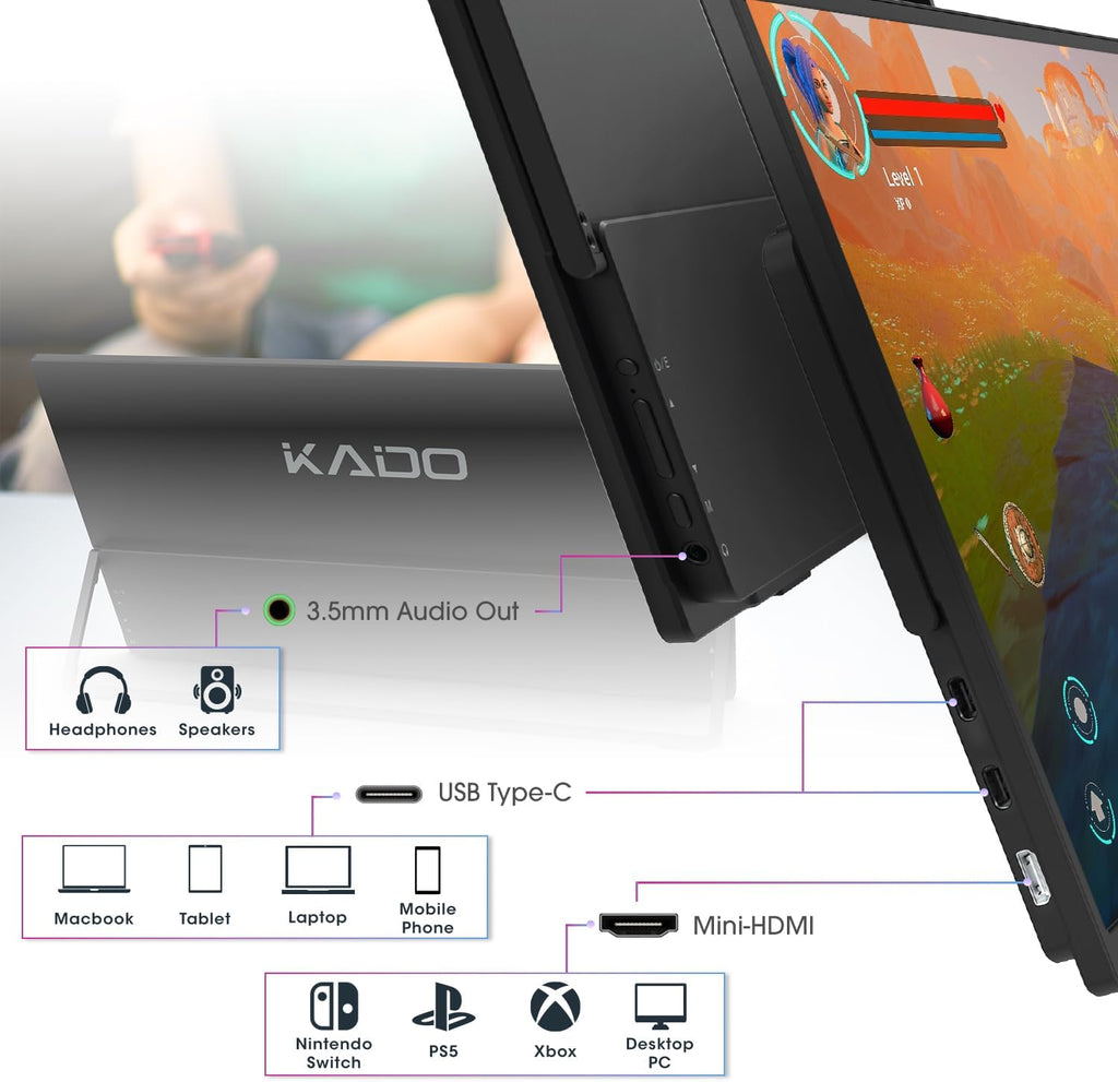 Kado Dual Portable Monitor Setup - 2-Pack 15.6'' FHD 1080p, Ultra-Slim Laptop Monitor 1920x1080 with Built-in Speakers, IPS Display 180° Kickstand Stacked Desktop Setup Office Gaming Daytrading
