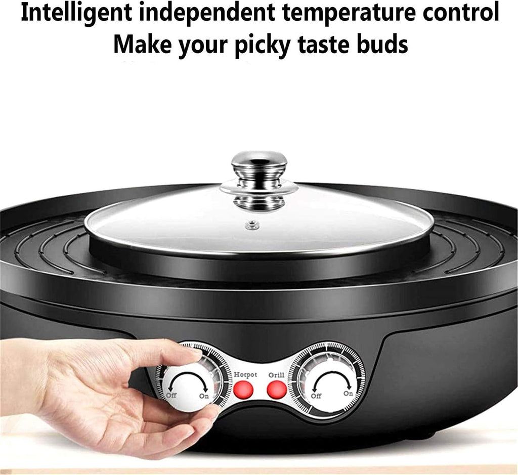 Electric Grill Hot Pot,Smokeless Barbecue Machine,Non-Stick Multi-Purpose Shabu Pot with Divider,Separate Dual Temperature Contral,Black (Color : Red)