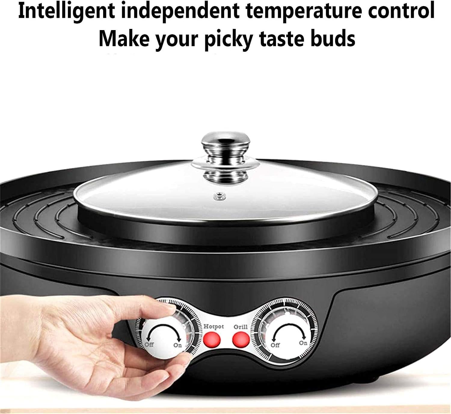 Electric Grill Hot Pot,Smokeless Barbecue Machine,Non-Stick Multi-Purpose Shabu Pot with Divider,Separate Dual Temperature Contral,Black (Color : Black)