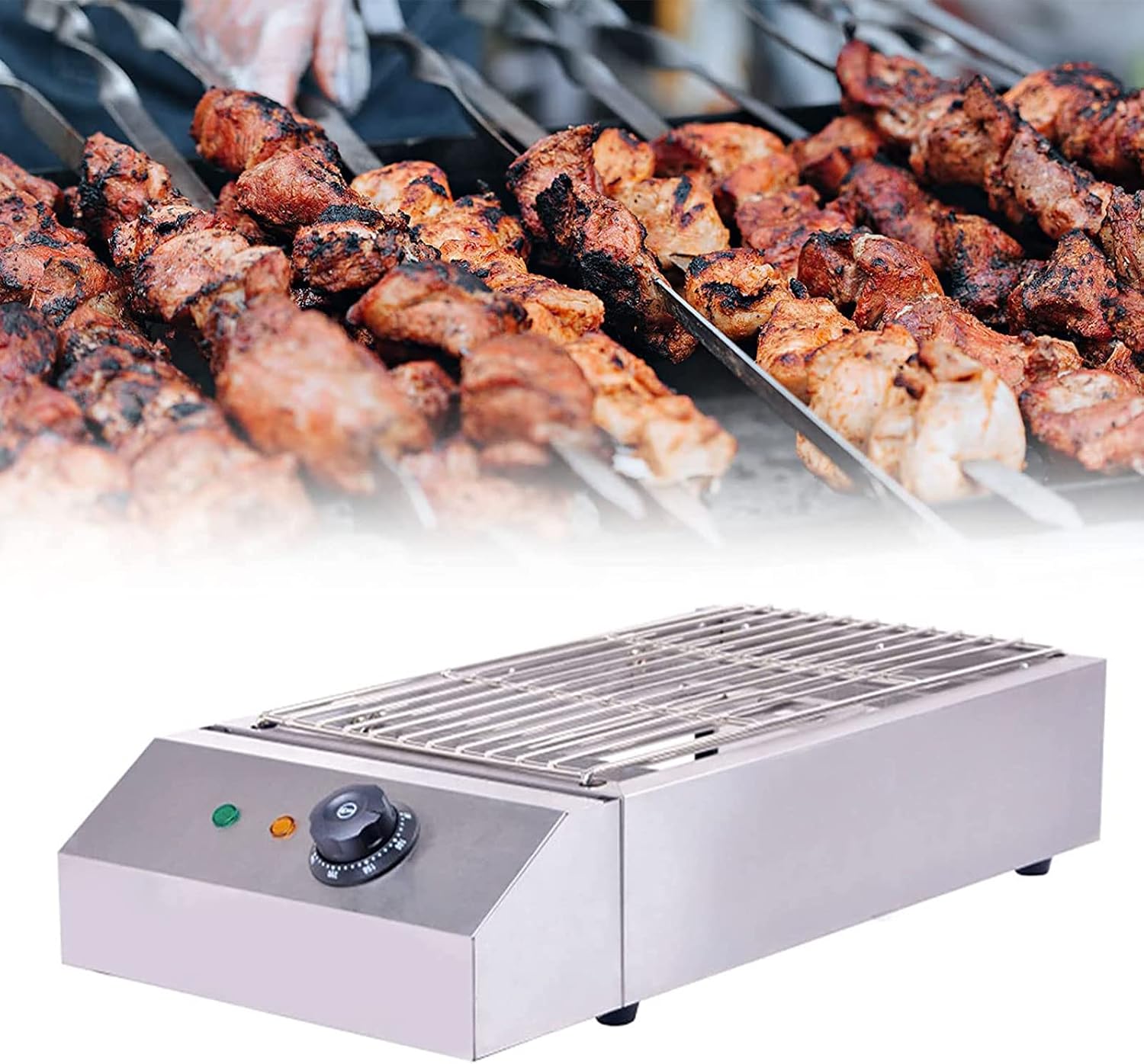 KnoRRs Electric Table Top Griddle, Electric Smokeless Portable BBQ Barbecue Grill Indoor Cooking Grill with Water Filled Drip Tray Temperature Control, Kebab Grill, Safe Griddle for Indoor (Small)