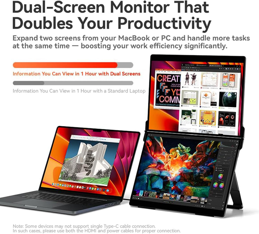 EHOMEWEI X2 Air 2.5K Portable Dual Touchscreen Monitor with Stylus Pen 90Hz 14.2'*2 IPS 2520 * 1680, 400 Nit Brightness, 100% sRGB, for Office/Home/Travel, for Mac/Laptop/Smartphone Extender Screen