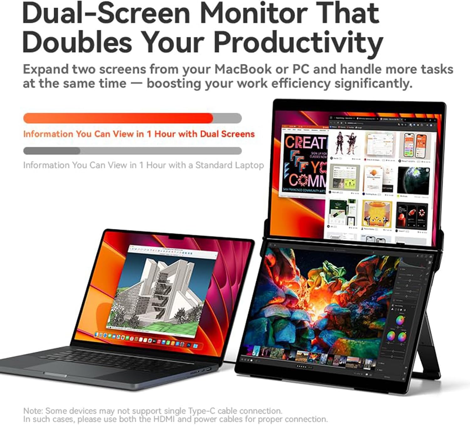 EHOMEWEI X2 Air 2.5K Portable Dual Touchscreen Monitor with Stylus Pen 90Hz 14.2'*2 IPS 2520 * 1680, 400 Nit Brightness, 100% sRGB, for Office/Home/Travel, for Mac/Laptop/Smartphone Extender Screen