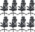 Ergonomic Office Chair - X-Shaped Computer Desk Chair Comfy, Gaming Chair, Office Chair with Lumbar Support, Mesh Office Chairs with Headrests, Desk Chair for Long Hours, Black Silver, Pack of 8