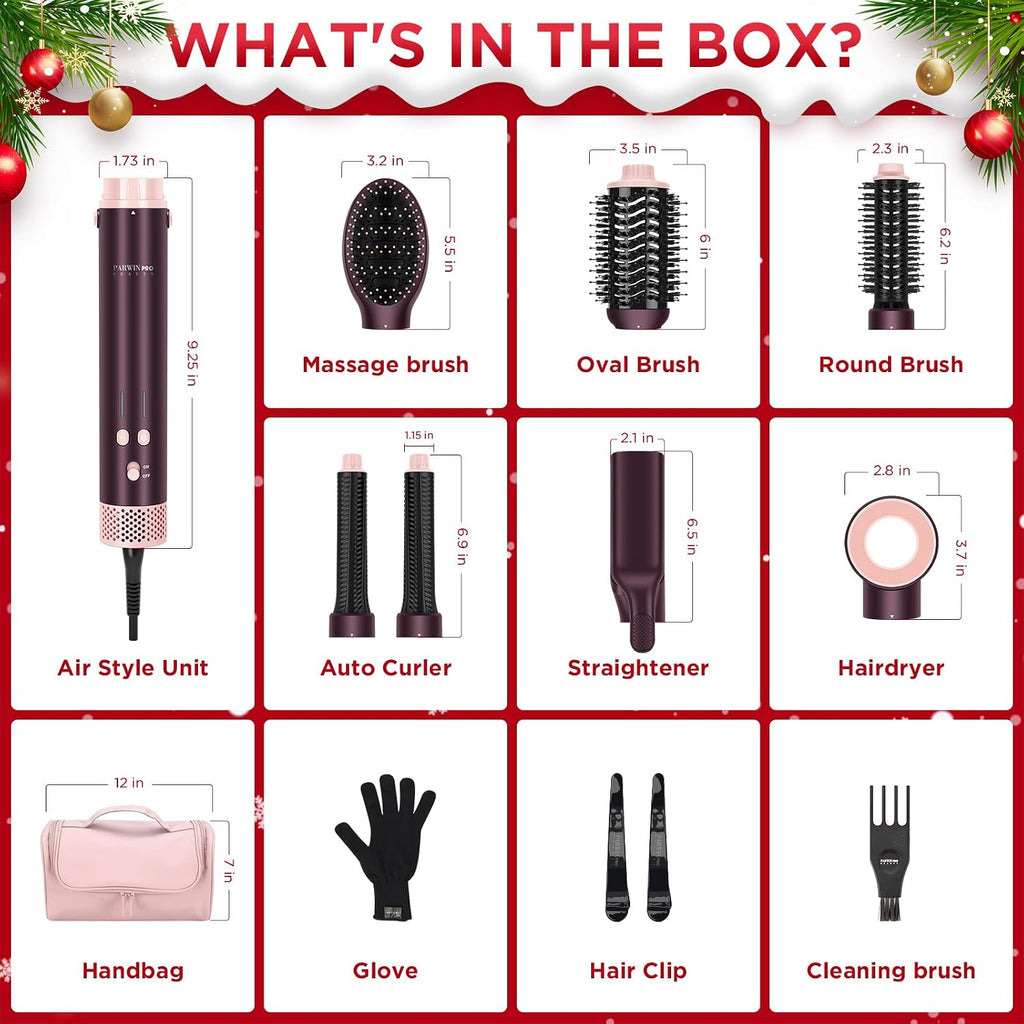 MaxAIR 2.0 7-in-1 Hot Air Styler,Travel Dual Voltage Multi-Styler Set,High Speed Hair Dryer Brush with Air Hair Straightener,1.1 Inch Auto-Wrap Curlers,110,000RPM,Jasper Plum