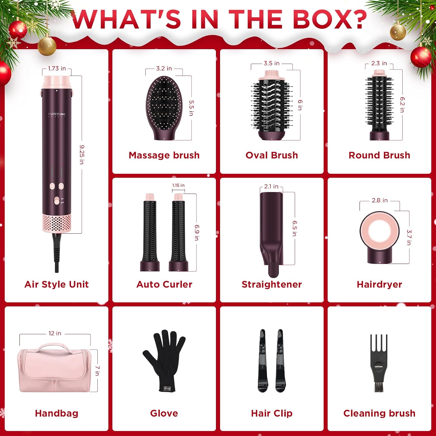 MaxAIR 2.0 7-in-1 Hot Air Styler,Travel Dual Voltage Multi-Styler Set,High Speed Hair Dryer Brush with Air Hair Straightener,1.1 Inch Auto-Wrap Curlers,110,000RPM,Jasper Plum