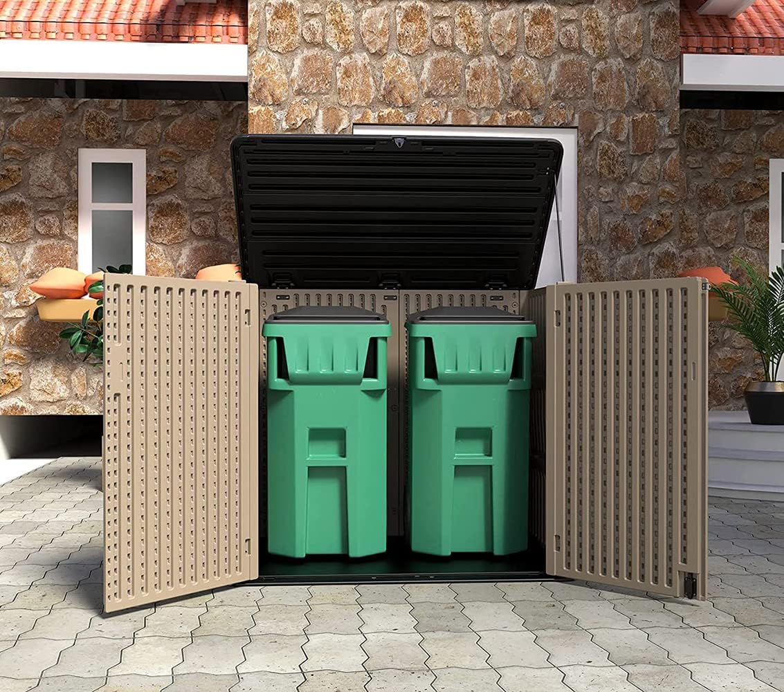 HOMSPARK Storage Shed Weather Resistance, Multi-Purpose Outdoor Storage Cabinet for Backyards and Patios, Horizontal Storage Shed for Lawnmower, Patio Accessories (Brown, X Large - 48 cu.ft)