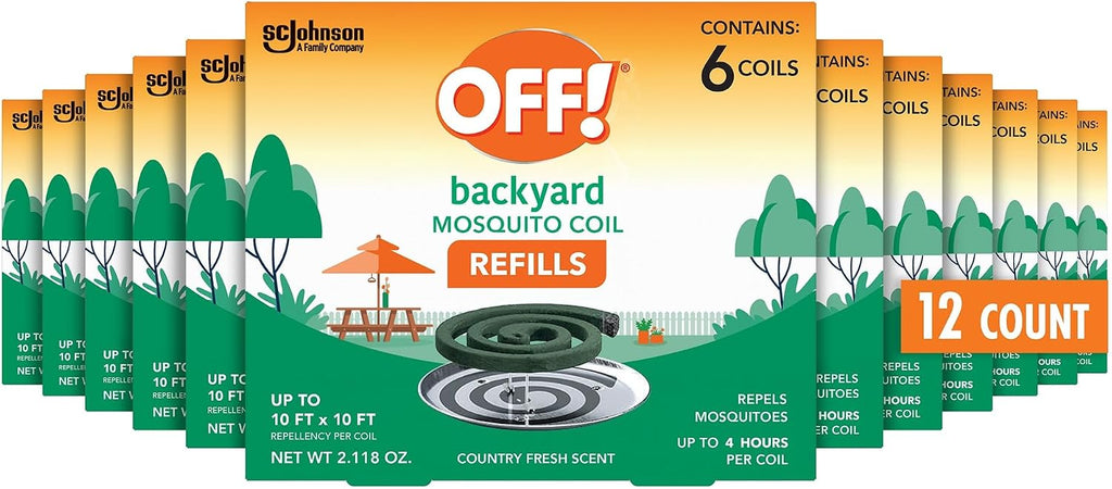 OFF! Backyard Mosquito Coils with Trays and Protective Container Country Fresh Scent Repel Mosquitoes for Patio and Deck Outdoor Use Up to 4 Hours per Coil 3 Count (Pack of 12)