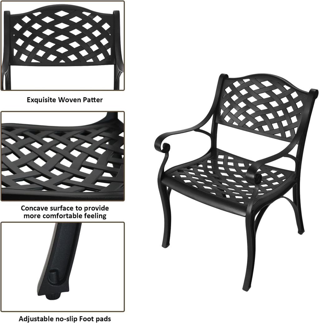 3 Piece Outdoor Dining Set,Cast Aluminum Bistro Set with Umbrella Hole, All Weather Patio Furniture Set, Small Patio Dining Set for Garden/Balcony/Deck, Black
