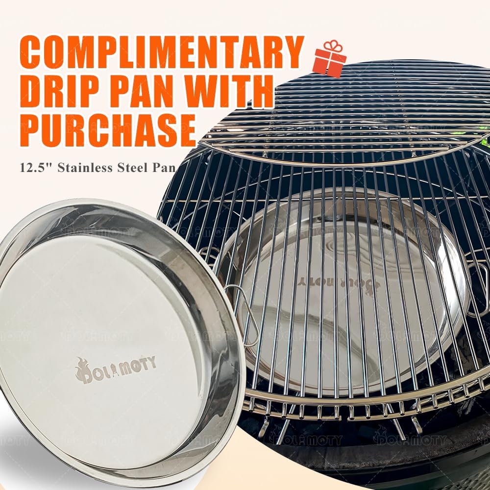 Expander Rack Kit with Drip Pan for Big Green Egg Large, Green Egg Accessories Replacement Parts, Eggspander Rack for BGE 5 Piece Kit Conveggtor Basket with Removable Cooking System