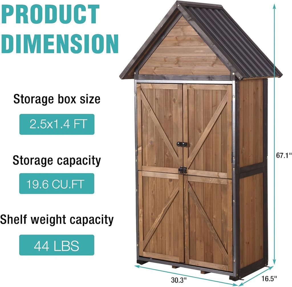 Sheds Outdoor Storage,Garden Shed with Metal Frame Structure and Adjustable Shelves,Large Capacity Storage Tool Cabinet Box for Backyard Garden Patio Lawn (Brown)