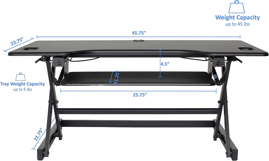 Rocelco 46' Large Height Adjustable Standing Desk Converter - Quick Sit Stand Up Triple Monitor Riser - Tall Gas Spring Assist Computer Workstation - Retractable Keyboard Tray - Black (R DADRB-46)
