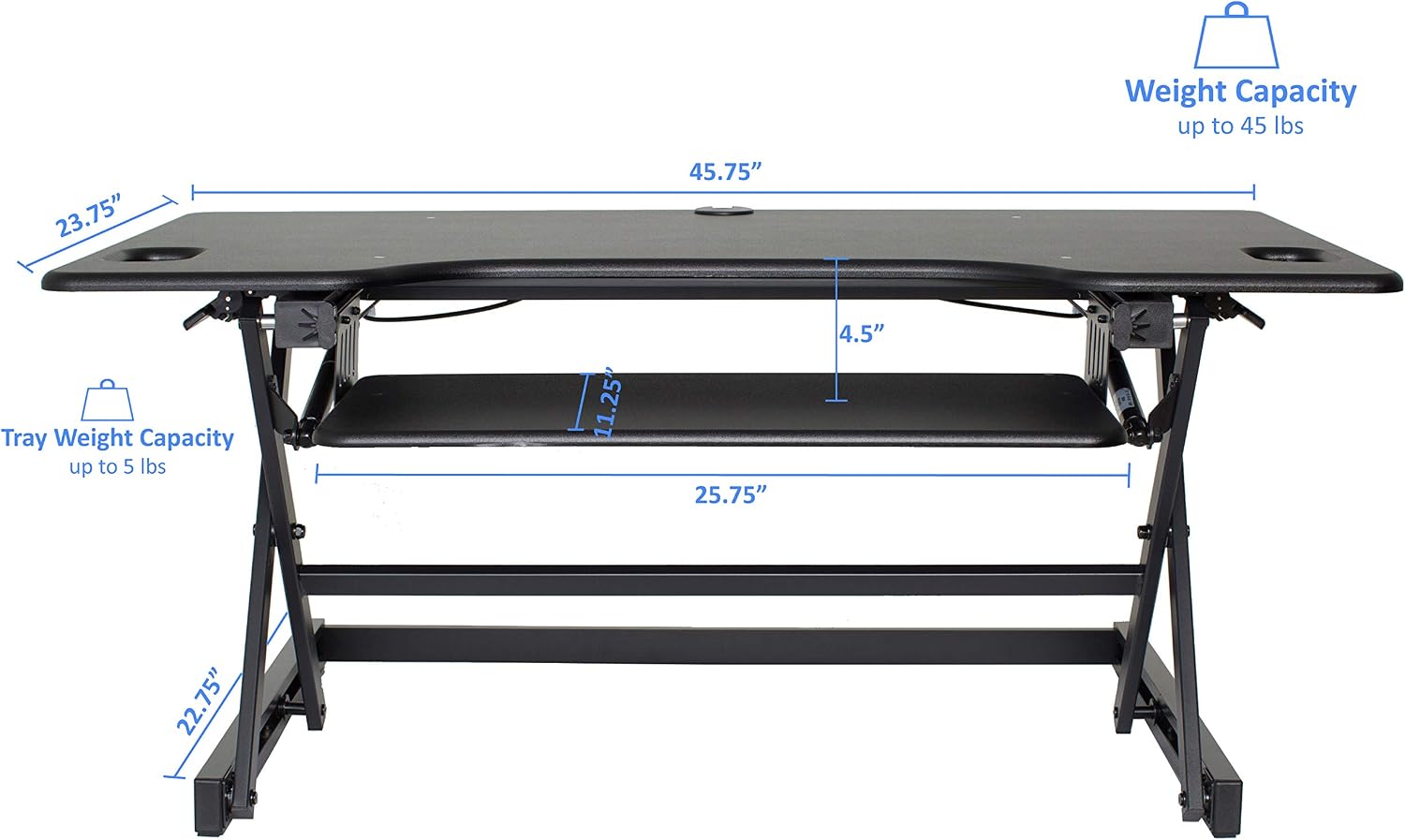 Rocelco 46' Large Height Adjustable Standing Desk Converter - Quick Sit Stand Up Triple Monitor Riser - Tall Gas Spring Assist Computer Workstation - Retractable Keyboard Tray - Black (R DADRB-46)