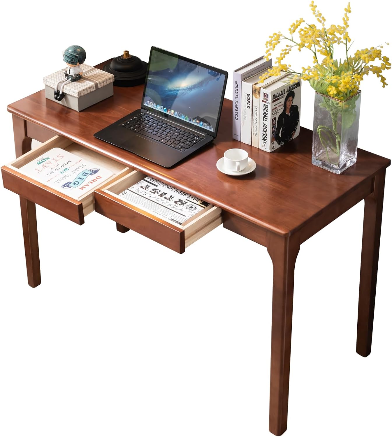 Solid Wood Desk with Drawers, Small Computer Desk for Small Spaces, Gaming Study Home Office Desks for Work, Student PC Desk for Bedroom, Escritorios para Cuartos (Cherry Color, 39inch)