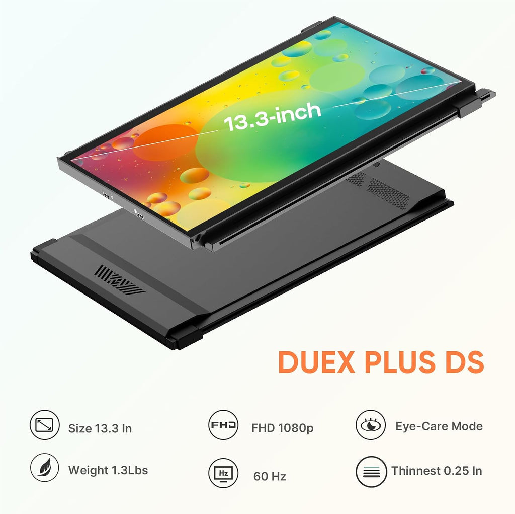 Mobile Pixels Duex Plus DS Portable Laptop Monitor, 13.3'' Laptop Screen Extender, Type-C/HDMI Plug and Play, Portable Monitor for 13'' to 14.5'' Laptop