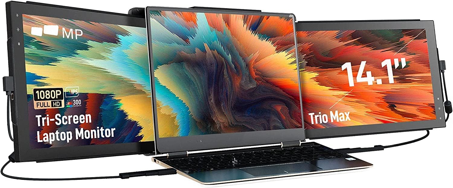 Mobile Pixels Trio Max Portable Monitor, The On-The-Go Dual-Screen Laptop Monitor, 14' Full HD IPS Display, USB A/Type-C, Plug and Play, Sleek Design (1pc 14' Trio Max)