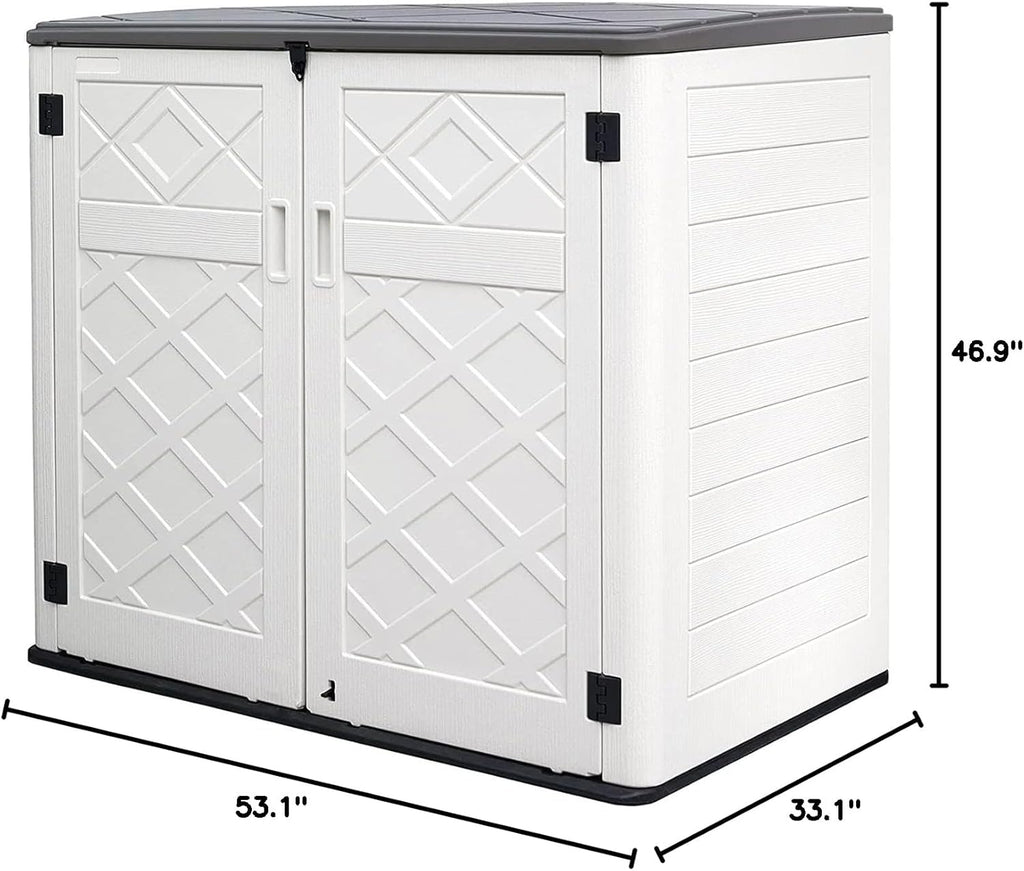 Mrosaa Resin Outdoor Storage Shed, 38 cu.ft Outdoor Storage Box Waterproof for Garden Tools, Patio Furniture, Trash Cans, Garage Storage, Customized Shelves & Lockable (Off White)