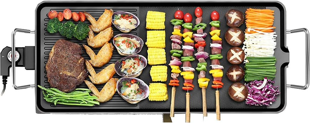 Electric Grills 2-In-1 Indoor Grill Smokeless Coated Non-Stick 1360 W with Cool-Touch Handle, for 2 4 People Extra Large Surface, 5-Level Control, Easy To Clean Black