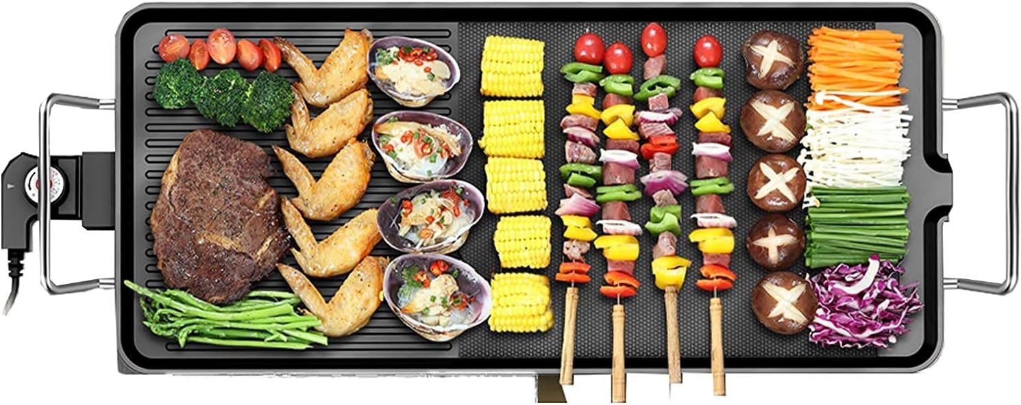 Electric Grills 2-In-1 Indoor Grill Smokeless Coated Non-Stick 1360 W with Cool-Touch Handle, for 2 4 People Extra Large Surface, 5-Level Control, Easy To Clean Black