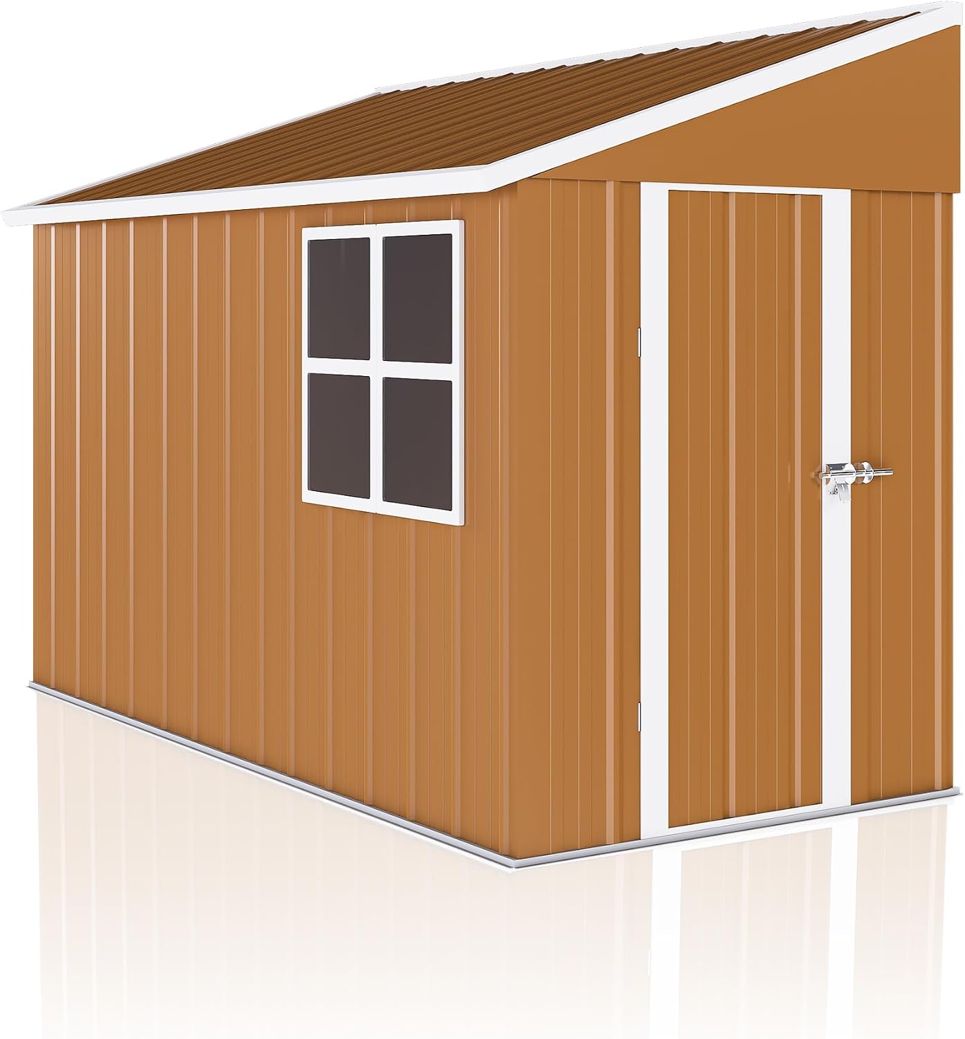 YOPTO 8x4 FT Sheds & Outdoor Storage,Heavy-Duty Metal Steel Shed with Windows and Weatherproof Sloped Roof,Waterproof Tool Sheds w/Lockable Door & Ventilation,for Garden,Lawn,Brown