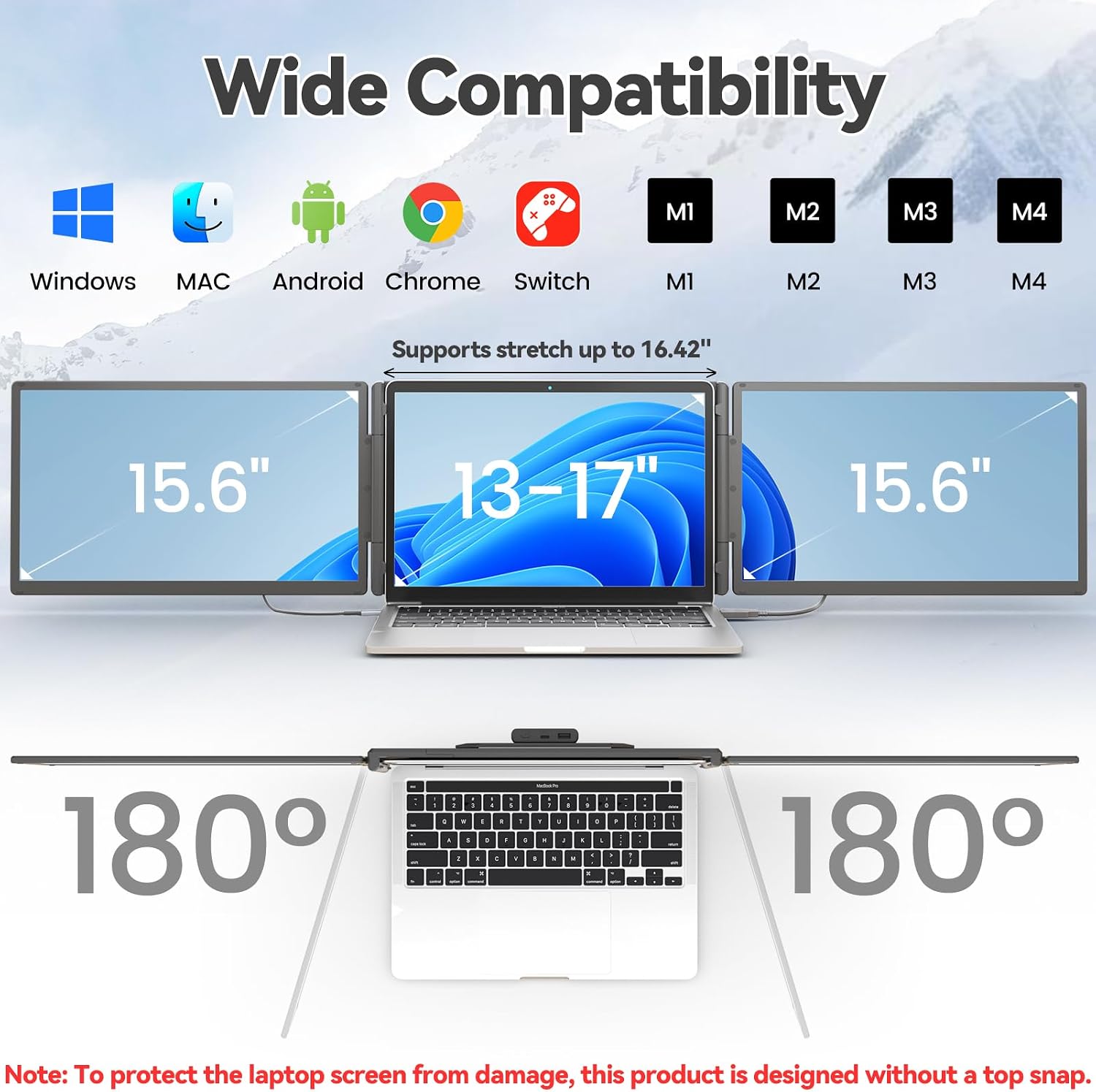 KEFEYA 15.6' Laptop Screen Extender with Magnetic Power Bank, FHD 1080P Triple Monitor Extender for 13-17' Laptop, Plug & Play via Type-C/HDMI/USB-A, Compatible with Mac/Windows/Android