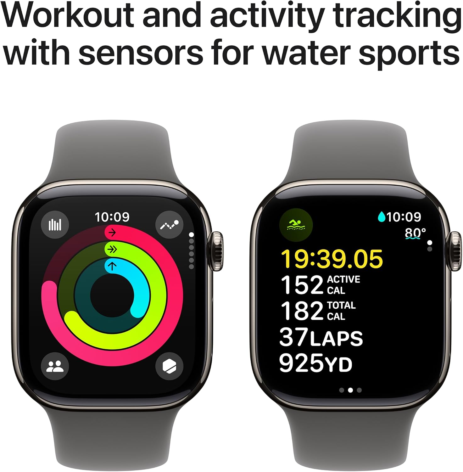 Apple Watch Series 10 [GPS + Cellular 42mm case] Smartwatch with Natural Titanium Case with Stone Grey Sport Band - S/M. Fitness Tracker, ECG App, Always-On Retina Display, Water Resistant