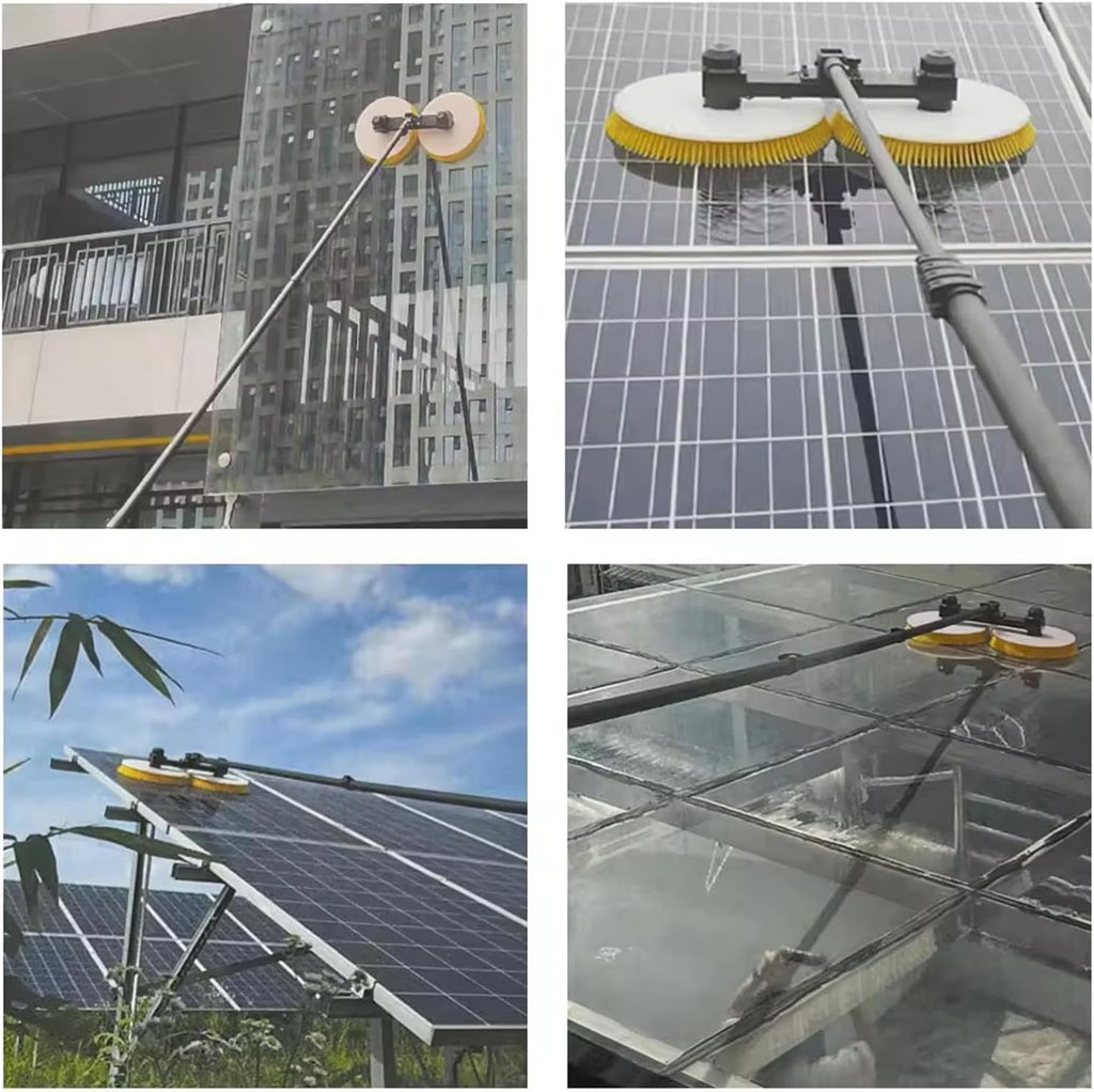 Solar Cleaning Brush, Electric Solar Photovoltaic Panel Cleaning, 70cm Rotating Double Brush Head, Water Powered Pole Kit, Solar Panel Cleaning Telescopic Rod, Outdoor Washing Device Tool,5M