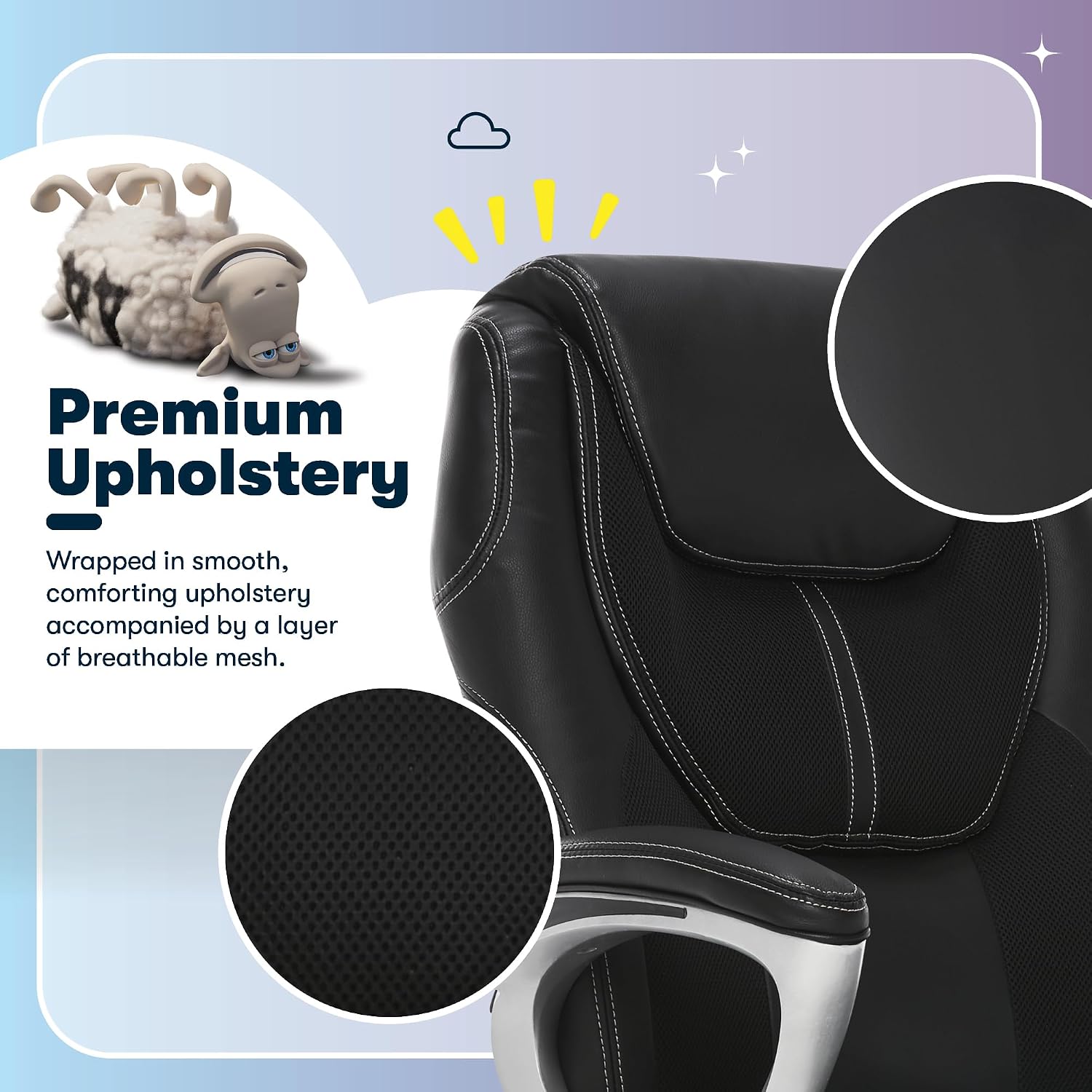 Serta Amplify Executive Office Chair with Faux Leather and Mesh, Adjustable Ergonomic Comfy Seat with Lumbar Support, Modern Computer DeskChairs, Swivel Rolling Wheels, Black