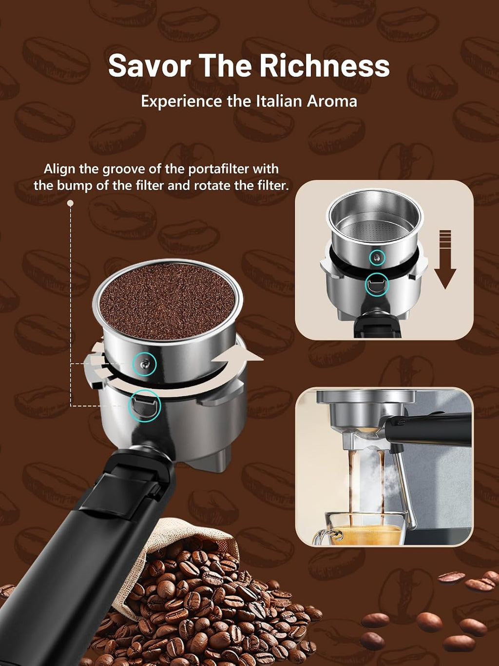 RELEXNOW Espresso Machine, 20 Bar Espresso Maker Milk Frother & LCD Panel, Hot & Iced Coffee Machine, Stainless Steel Espresso Coffee Machine with 41oz Water Tank for Cappuccino, Latte