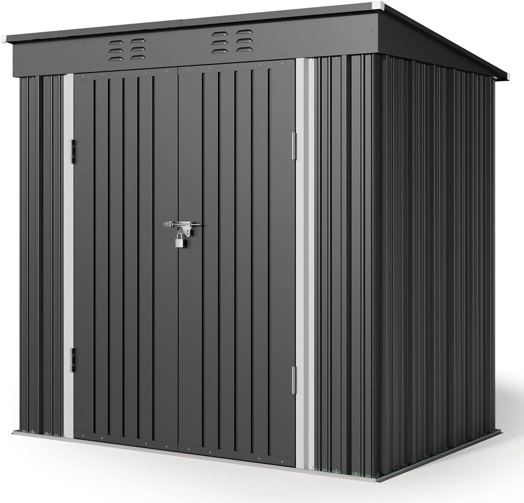 Gizoon 6' x 4' Outdoor Storage Shed with Double Lockable Doors, Anti-Corrosion Metal Garden Shed, Waterproof Shed Outdoor Storage Clearance for Backyard Patio Lawn-Dark Gray
