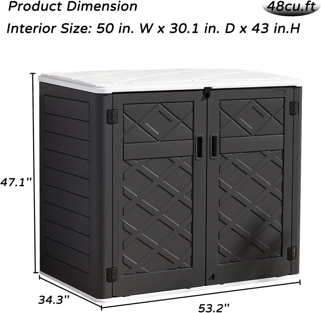 Mrosaa Resin Outdoor Storage Shed, 38 cu.ft Outdoor Storage Box Waterproof for Garden Tools, Patio Furniture, Trash Cans, Garage Storage, Lockable (Black)