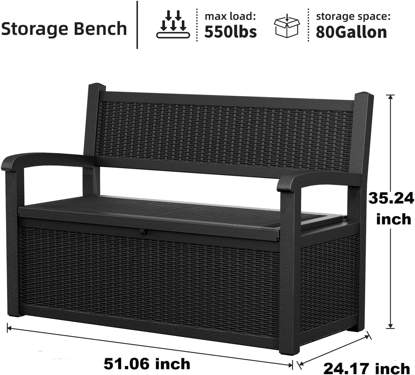 EasyUp 80 Gallon Outdoor Storage Bench Lockable Deck Box Outdoor Storage Box Waterproof for Patio,Garden,and Porch – Perfect for Storing Garden Tools and Cushions(Black)