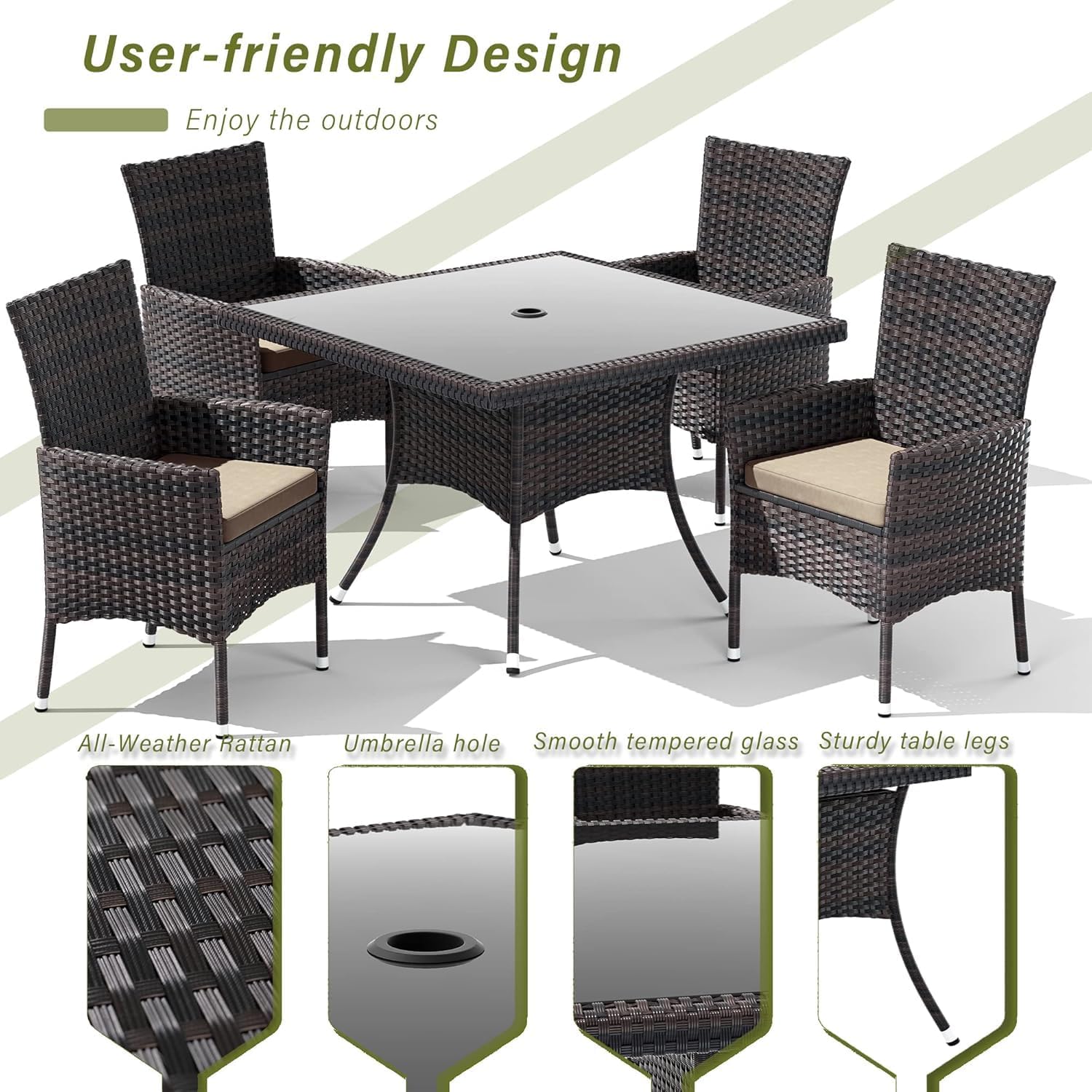 10 Pieces Outdoor Patio Dining Set,Patio Table and Chairs Rattan Outdoor Patio Furniture Set with Umbrella Hole,Dining Table Set for 8 with Chairs for Backyard,Garden and Kitchen,Brown