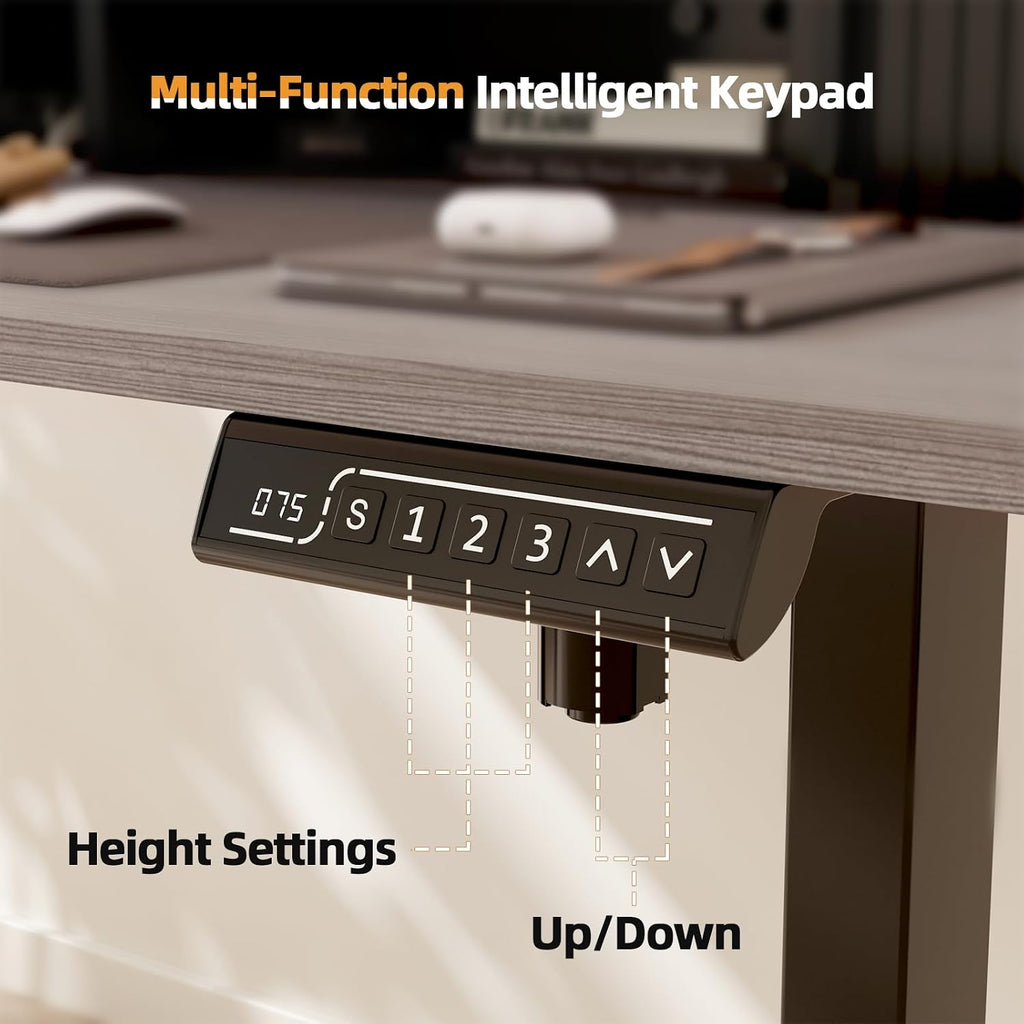 JOY worker Height Adjustable Electric Standing Desk with Storage Shelves, 48 Inch Table with Built-in Monitor Stand, Sit Stand Desk with 2 Hooks for Home Office, Grey Desktop & Black Frame