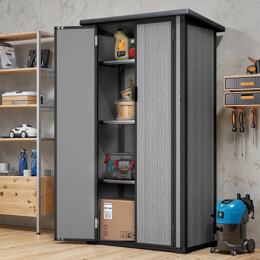 U-MAX Resin Outdoor Storage Cabinet Waterproof with Adjustable Shelves, Vertical Tall Plastic Storage Shed with Reinforced Floor, All Weather Sheds & Outdoor Storage Clearance with Base for Outside