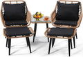 KROFEM 5 Piece Wicker Bistro Patio Conversation Furniture Set, Includes 2 Chairs, 2 Ottomans, and Side Table, Ideal for Porch, Balcony, Deck, Backyard, Natural